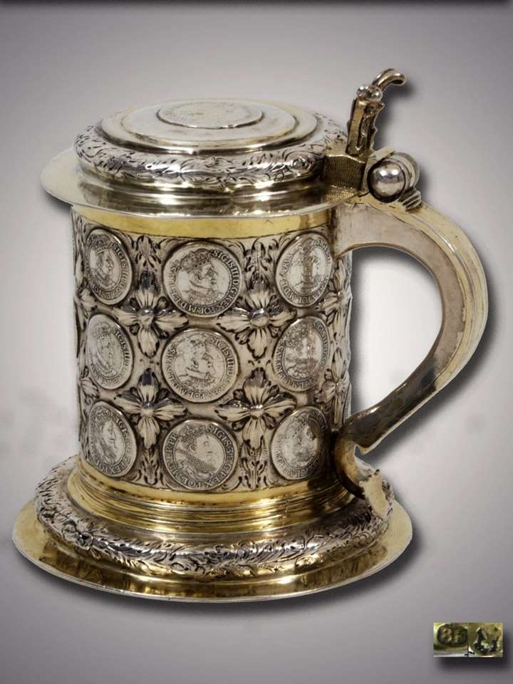 Fine German Silver Parcel Gilt Coin Tankard